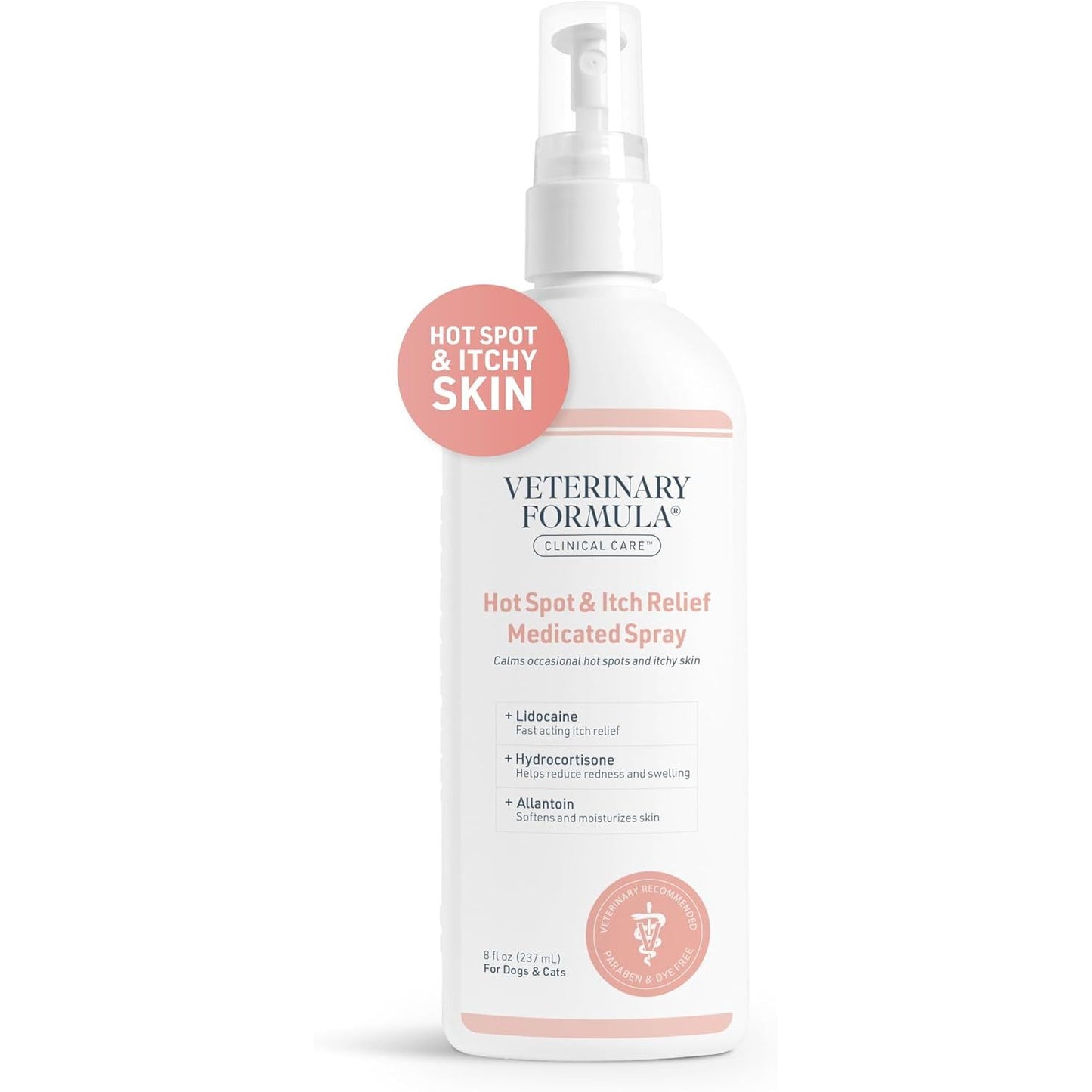Veterinary Formula Clinical Care Medicated Spray for Hot Spot & Itch Relief - 8 Oz Spray for Dogs & Cats - Soothes Sensitive Skin & Reduces Scratching & Licking