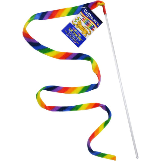 Rainbow Cat Wand Charmer - Safe and Engaging Teaser Toy for Indoor Cats and Kittens, Flexible Exercise Wand with Vibrant Fabric Ribbons