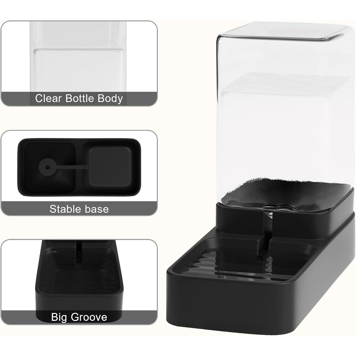 Automatic Feeder and Water Dispenser Set with Pet Food Bowl and Gravity Waterer for Small to Medium Dogs and Cats, 3.3L Capacity (Black)