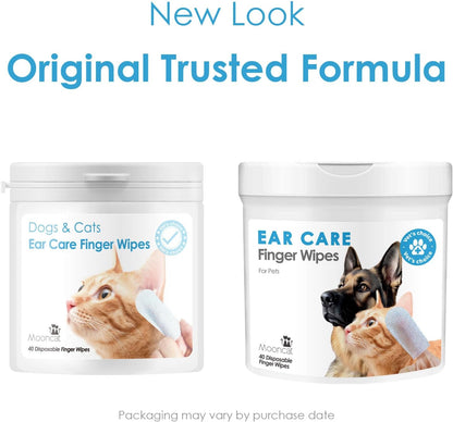 Mooncat Gentle Ear Cleaner Wipes for Cats & Dogs - Soothing Relief for Ear Infections, Mites, and Odors - 40 Easy-to-Use Finger Wipes for Sensitive Ears
