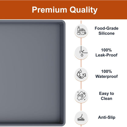 Waterproof Silicone Feeding Mat with Raised Edge, 19” x 12”, BPA-Free Non-Slip Design for Dogs and Cats, Spill-Proof Protection for Floors, Gray