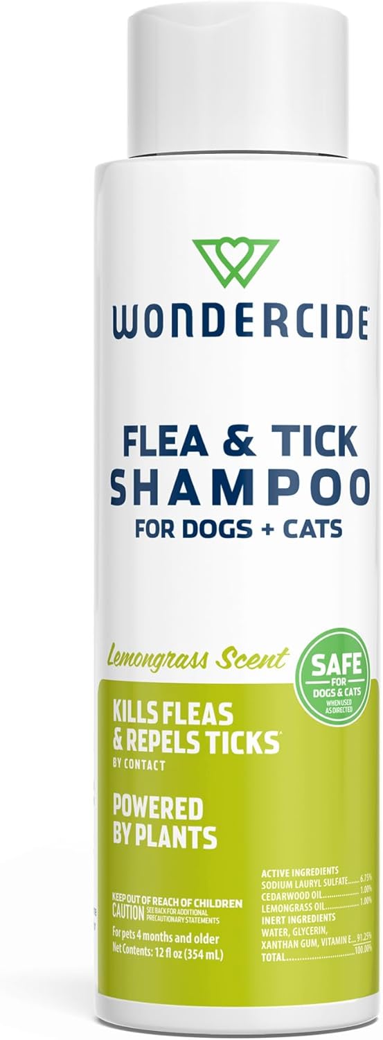 Flea and Tick Shampoo for Dogs and Cats - Natural Treatment for Pets Over 4 Months - 12 Fl Oz