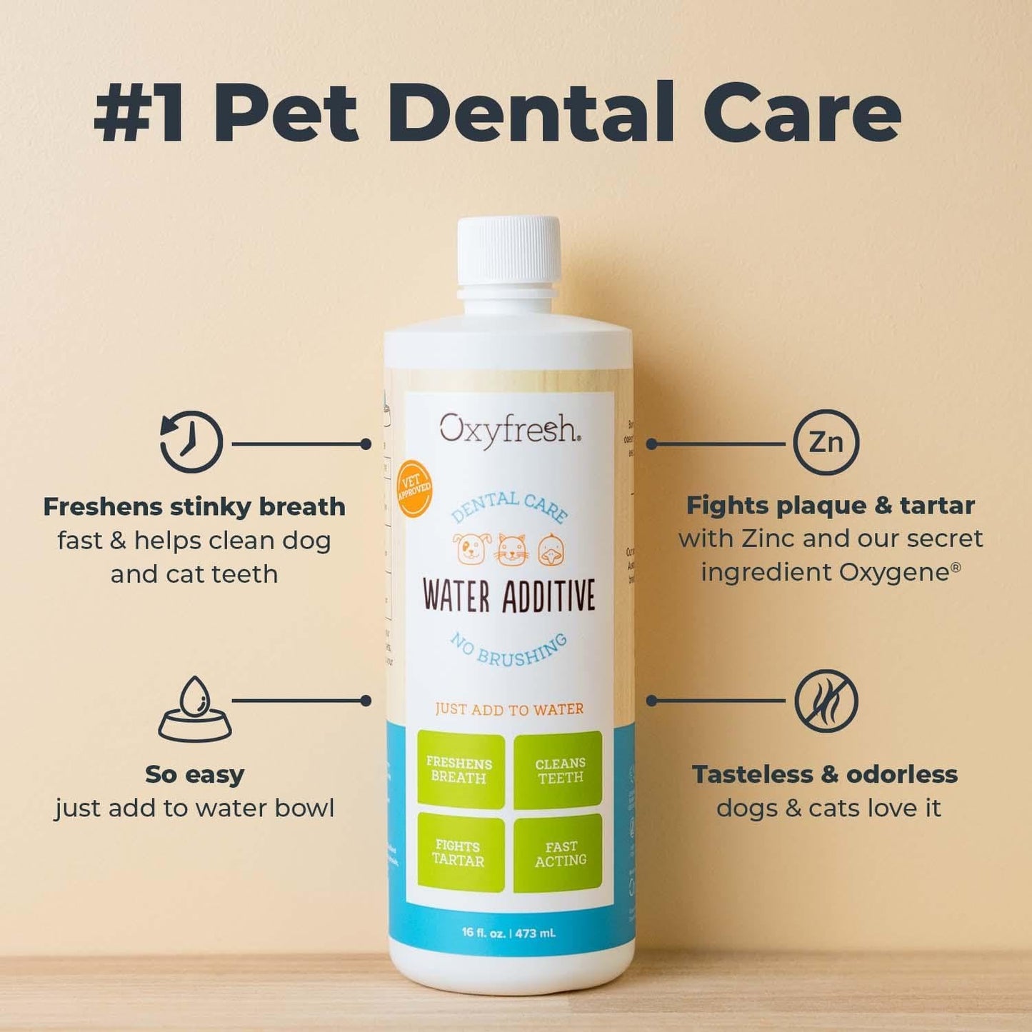 Premium Pet Dental Care Water Additive - Freshen Breath & Boost Oral Health in Dogs & Cats, Vet Recommended, 16 Oz