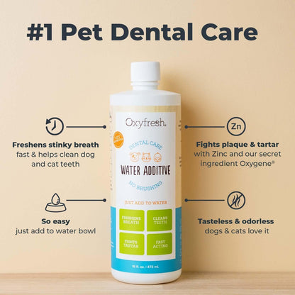 Premium Pet Dental Care Water Additive - Freshen Breath & Boost Oral Health in Dogs & Cats, Vet Recommended, 16 Oz