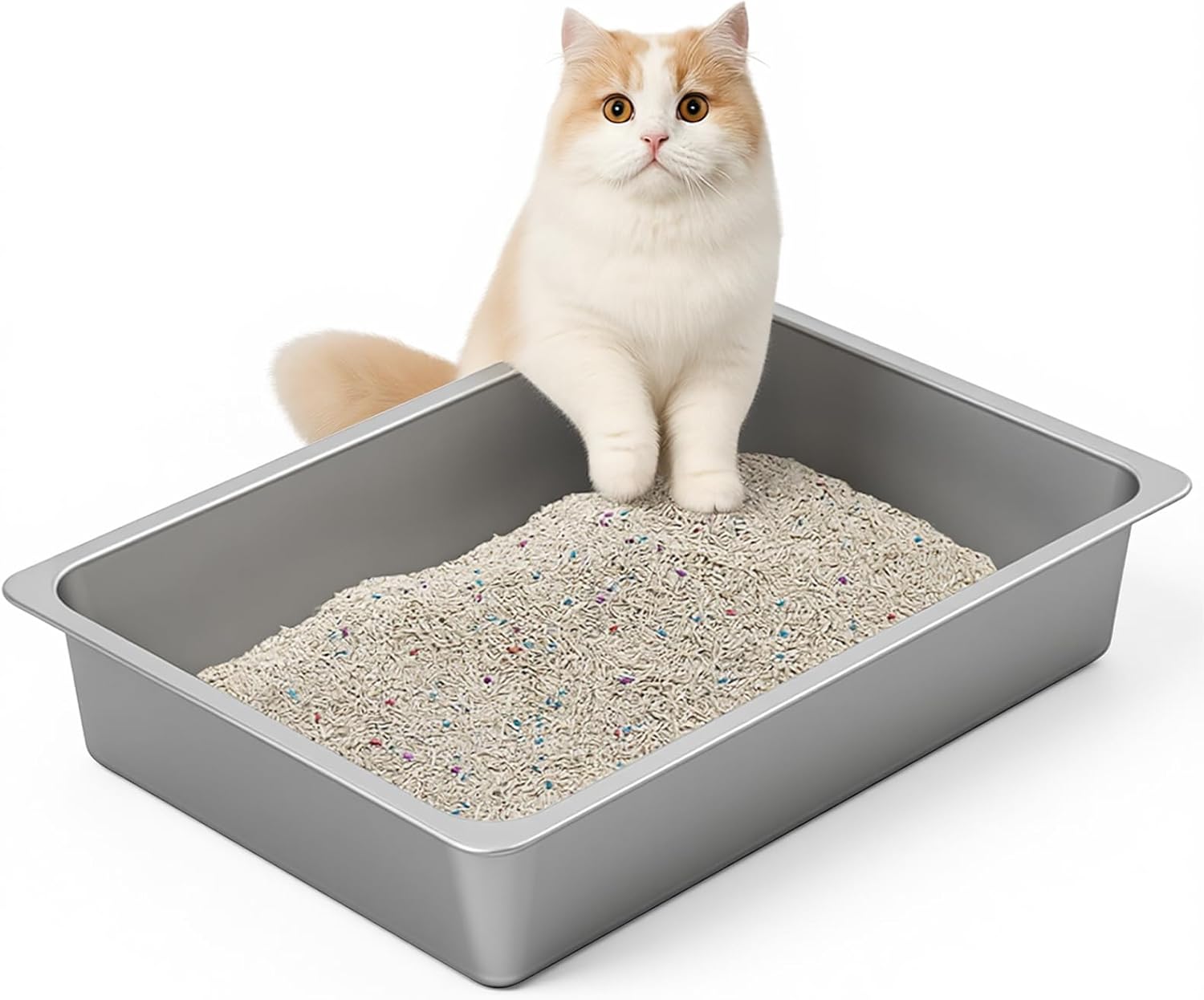 Kirecoo Premium Stainless Steel Cat Litter Box - High-Sided, Non-Stick, Easy-Clean Pan for Cats and Small Pets