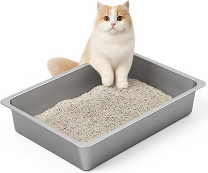 Kirecoo Premium Stainless Steel Cat Litter Box - High-Sided, Non-Stick, Easy-Clean Pan for Cats and Small Pets