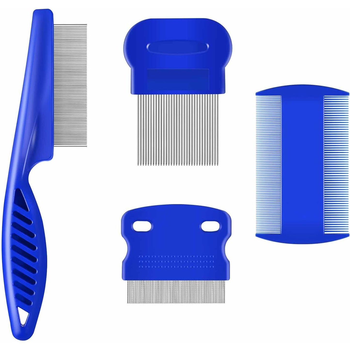 4-Pack Professional Stainless Steel Flea and Lice Combs for Dogs and Cats - Double-Sided Grooming Tools with Rounded Teeth for Dematting and Tear Stain Removal