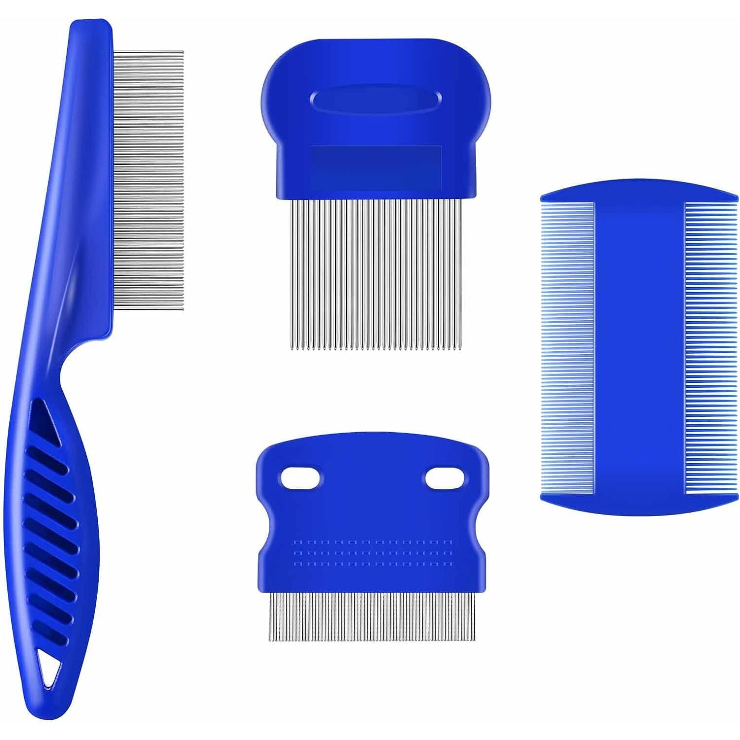 4-Pack Professional Stainless Steel Flea and Lice Combs for Dogs and Cats - Double-Sided Grooming Tools with Rounded Teeth for Dematting and Tear Stain Removal