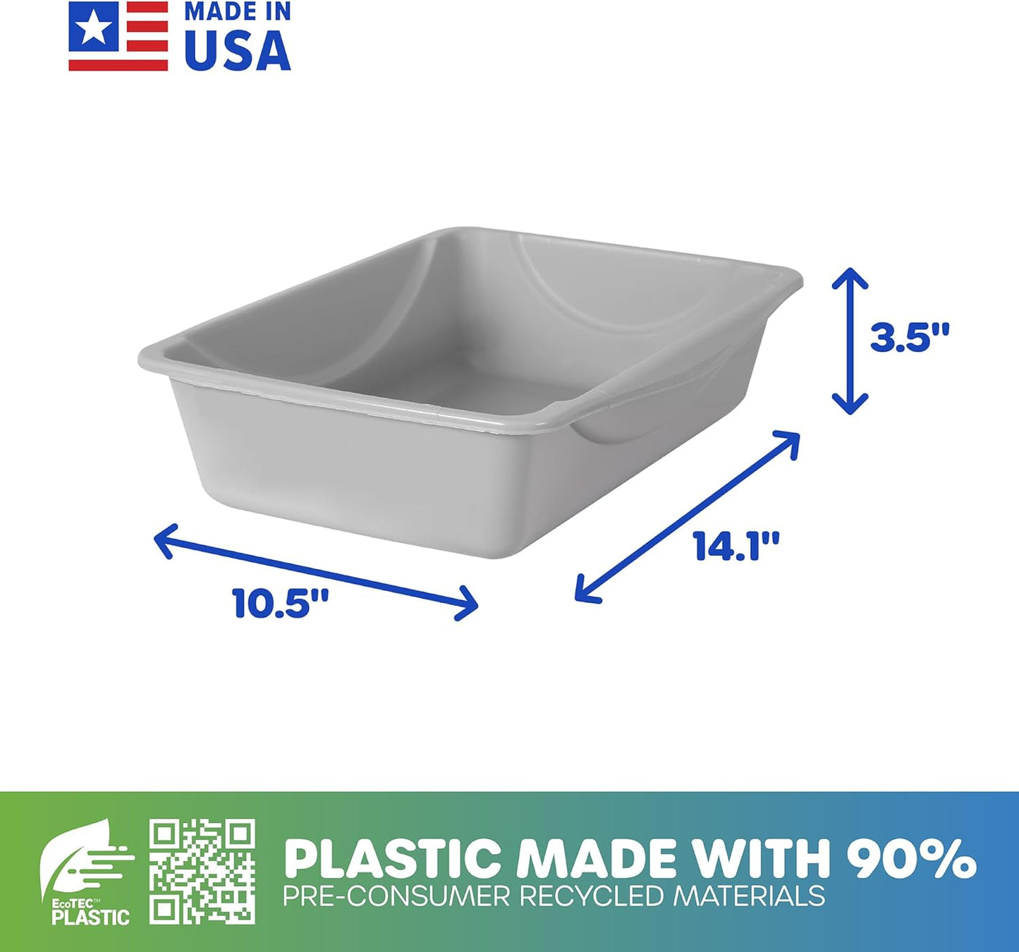 Petmate Open Litter Pan - Spacious Blue/Gray Design for Comfortable Cat Use, Made in the USA