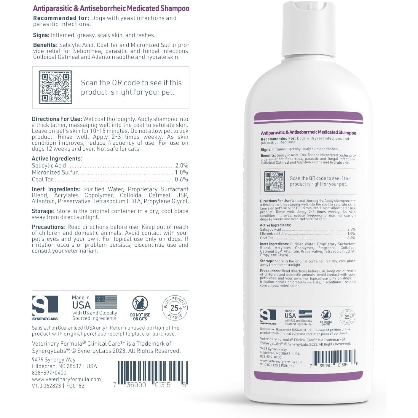 Veterinary Formula Clinical Care Antiparasitic and Antiseborrheic Medicated Dog Shampoo, 16 oz – Paraben-Free, Dye-Free, Soap-Free Hydrating and Antifungal Solution for Dogs