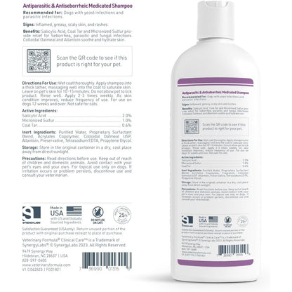 Veterinary Formula Clinical Care Antiparasitic and Antiseborrheic Medicated Dog Shampoo, 16 oz – Paraben-Free, Dye-Free, Soap-Free Hydrating and Antifungal Solution for Dogs