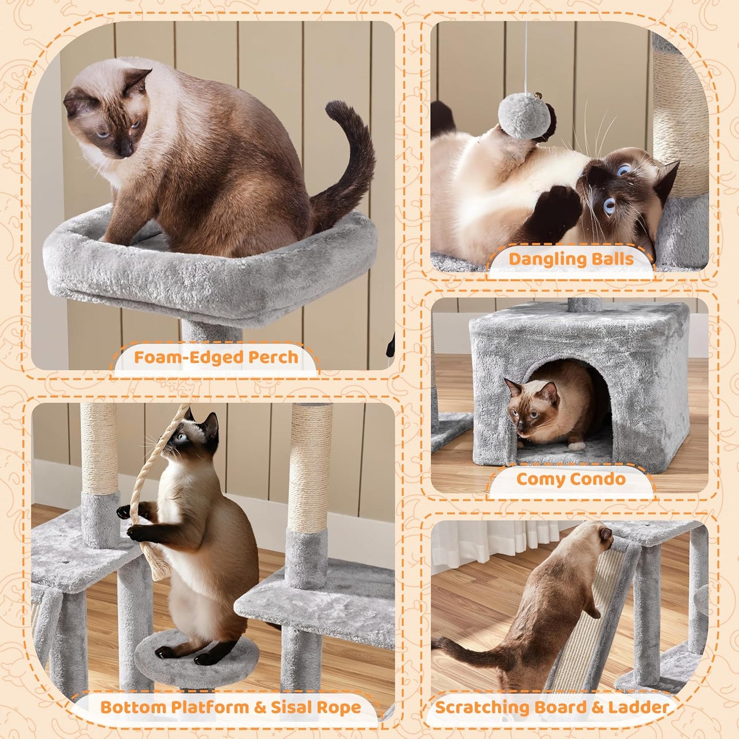 53.5'' Rotatable Cat Tree – Multi-Level Tower with Scratching Posts & Cozy Hideout (Light Gray)