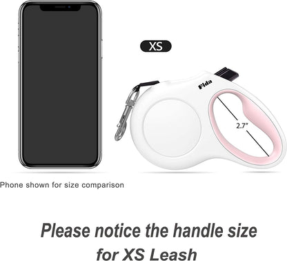 Retractable Dog Leash – 10 ft with Poop Bag Dispenser, Reflective & Tangle-Free for Pets up to 18 lbs (White, XS)