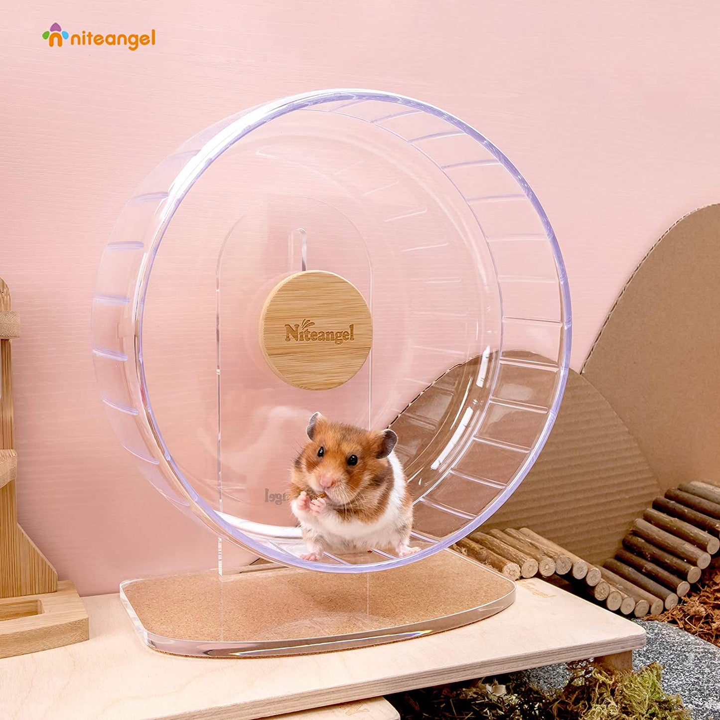 Silent Spinner Hamster Wheel – Adjustable Stand, Transparent (Medium) for Hamsters, Gerbils & Mice