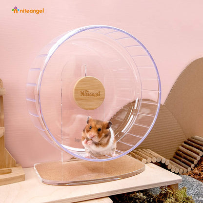 Silent Spinner Hamster Wheel – Adjustable Stand, Transparent (Medium) for Hamsters, Gerbils & Mice