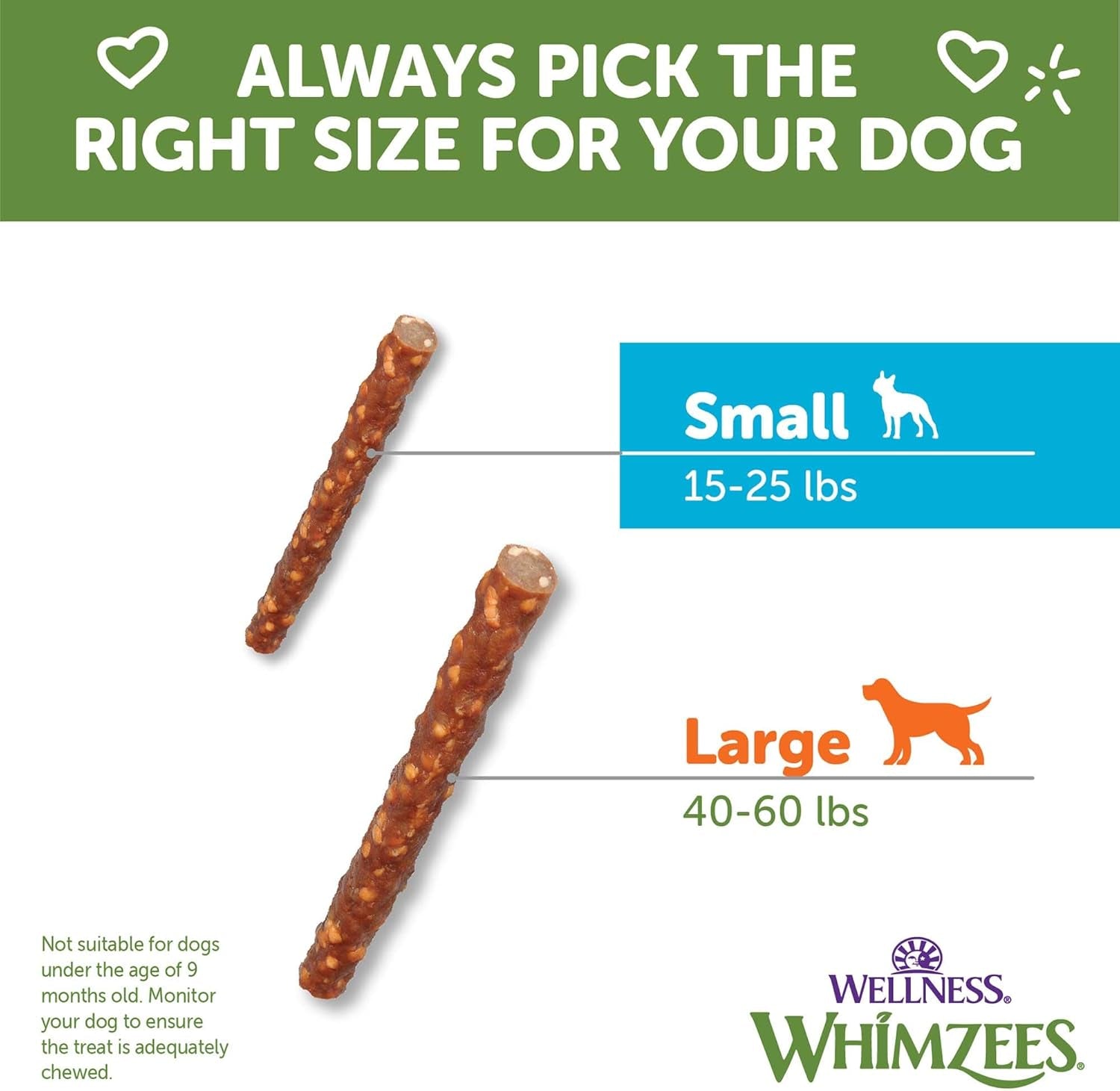 Wellness Veggie Sausage Dental Chews for Dogs, Natural Treats, Small Size Sticks, 28 Count