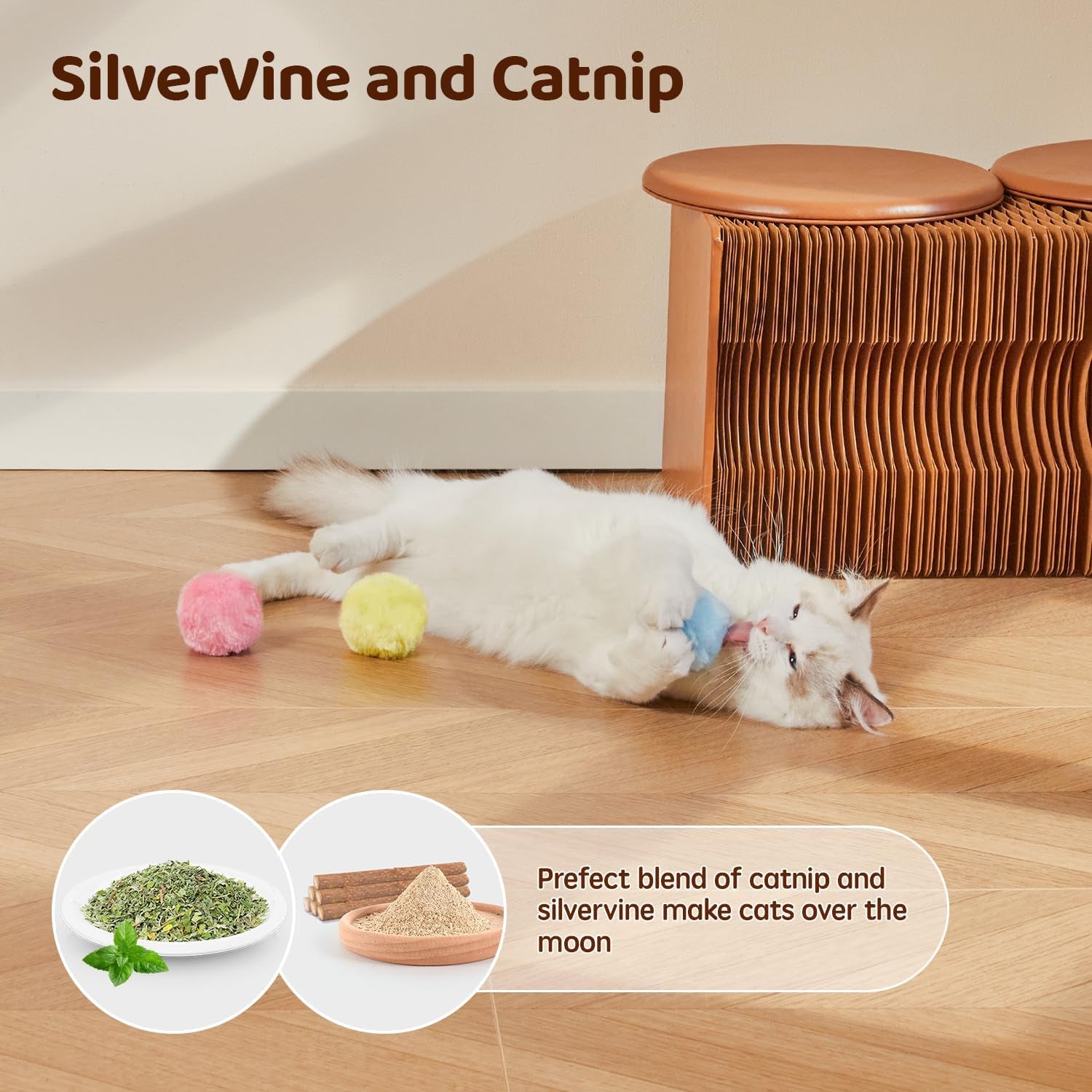 Chirping Catnip Balls – 3-Pack Fluffy Cat Toys with Lifelike Animal Sounds & Silvervine