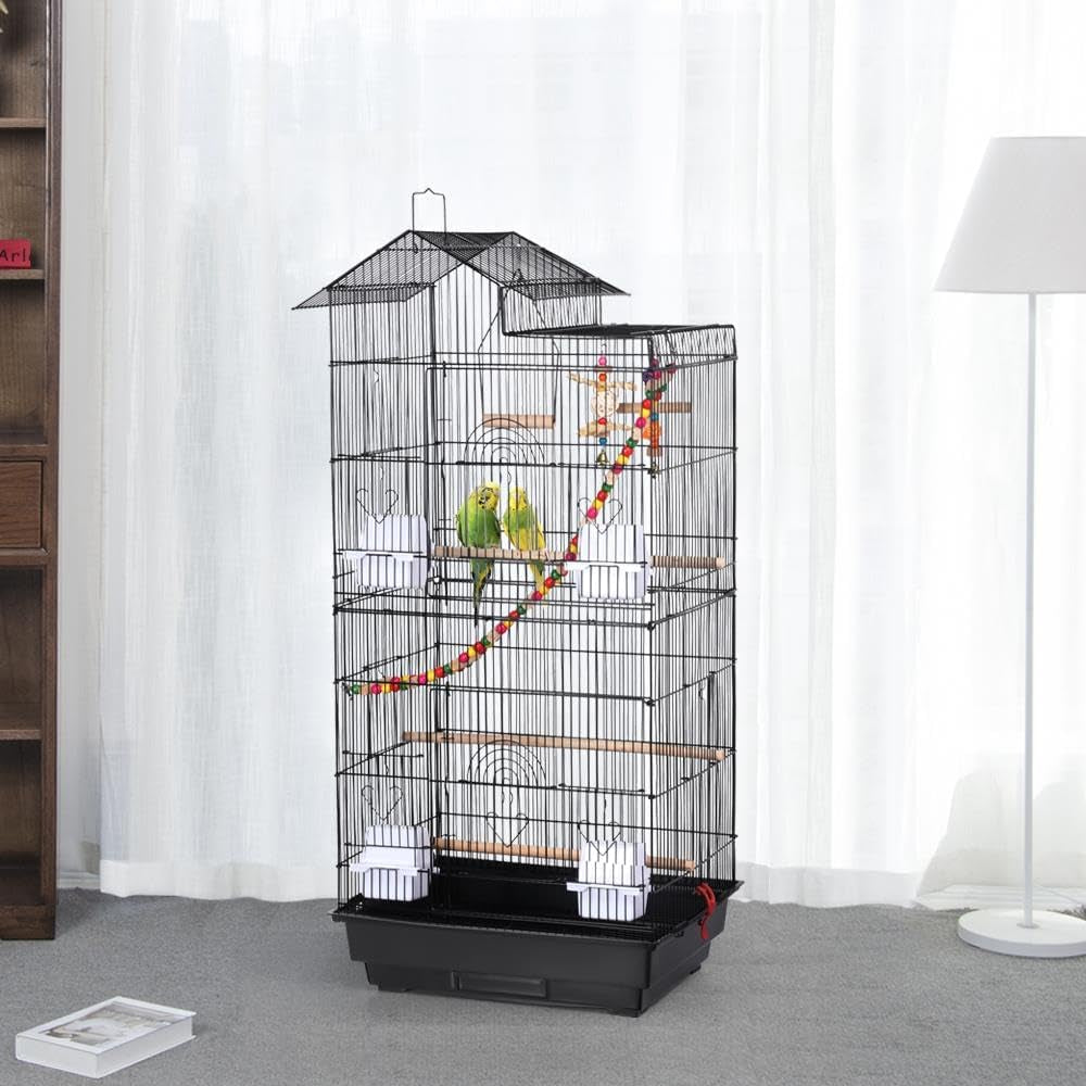 39'' Rooftop Bird Cage – Large Flight Cage with Toys for Parrots, Conures, Cockatiels & More