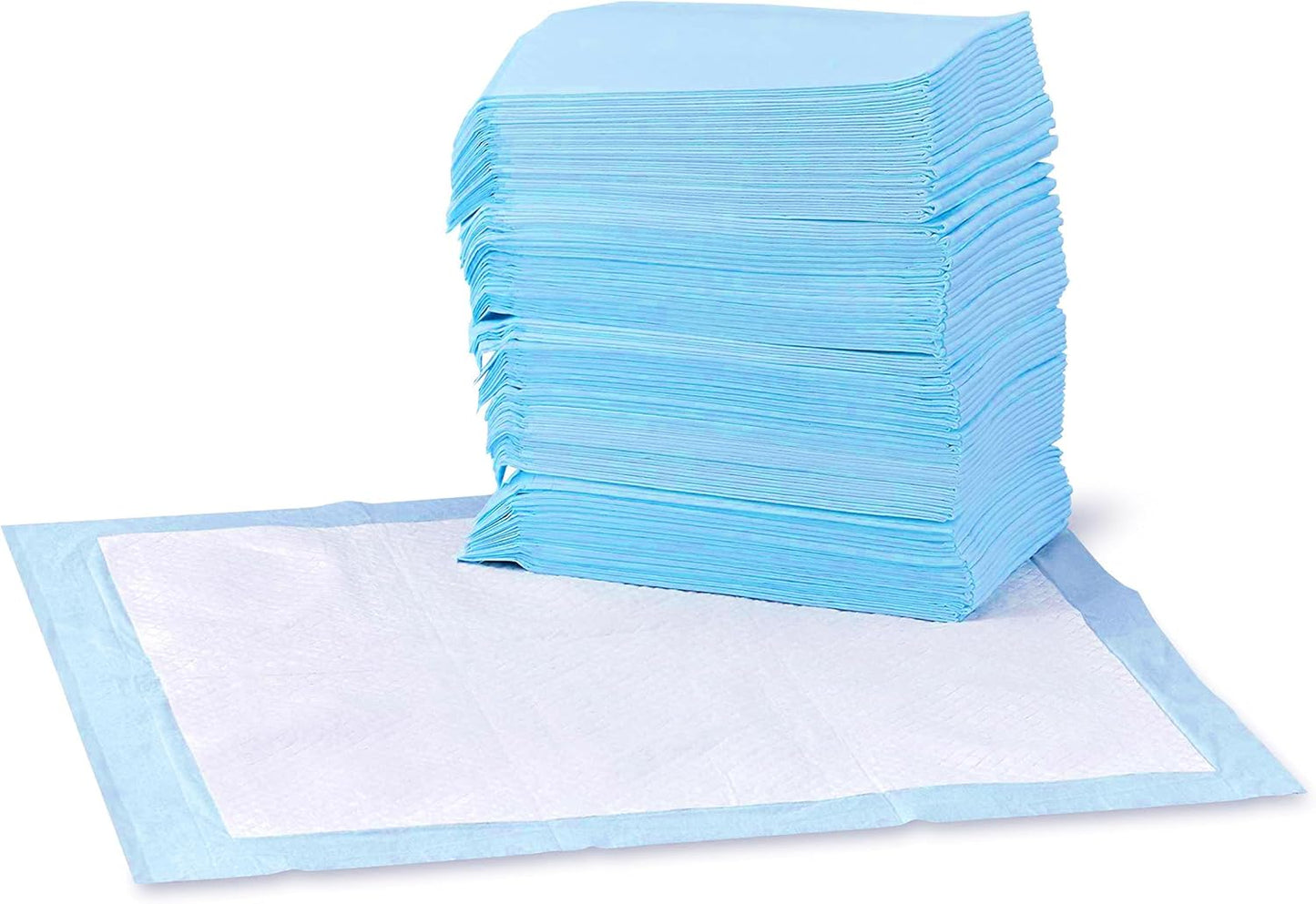 Amazon Basics Leak-Proof Super Absorbent Dog and Puppy Training Pads, 5-Layer Quick-Dry Solution, Regular Size (22x22"), 50 Count, Blue & White