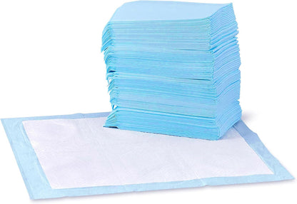Amazon Basics Leak-Proof Super Absorbent Dog and Puppy Training Pads, 5-Layer Quick-Dry Solution, Regular Size (22x22"), 50 Count, Blue & White