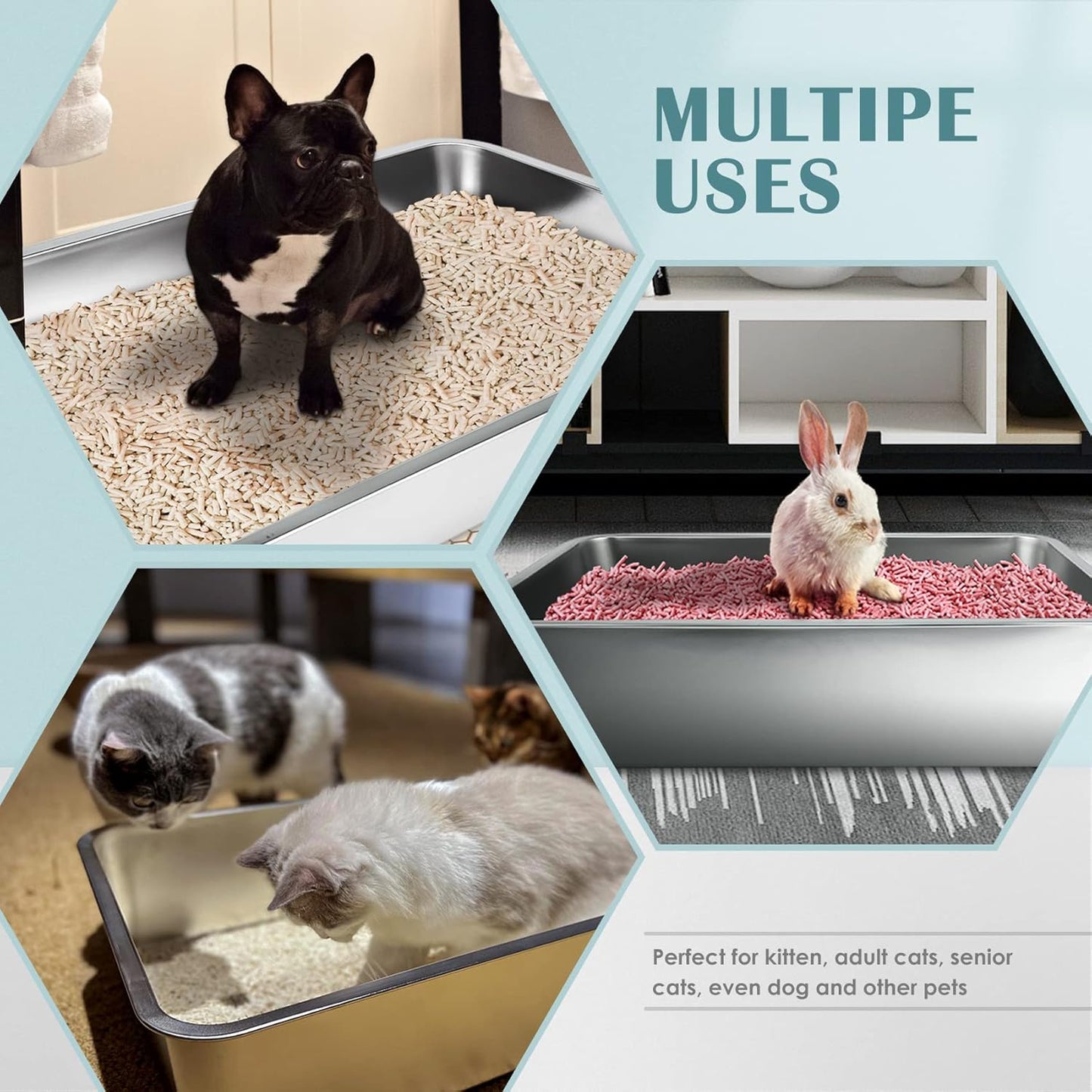 IKITCHEN Large Stainless Steel Cat Litter Box - Odor Resistant, Stain-Free, Rustproof, Non-Stick Surface with Anti-Slip Bottom - 19.5" L x 13.5" W x 6" H