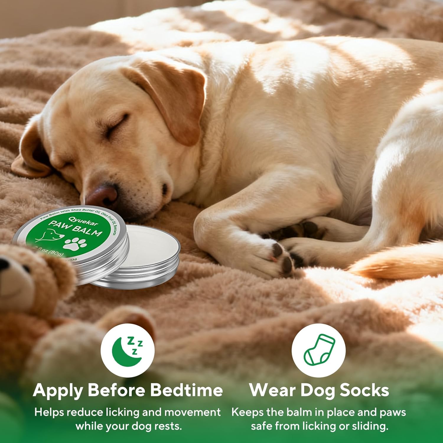 Lick-Safe Dog Paw and Nose Balm - All-Natural Moisturizer for Dry, Cracked Snouts and Pads with Coconut Oil - 2.8 oz (80 g)