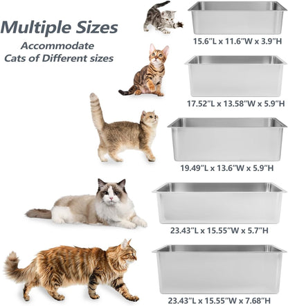 Kirecoo Premium Stainless Steel Cat Litter Box - High-Sided, Non-Stick, Easy-Clean Pan for Cats and Small Pets