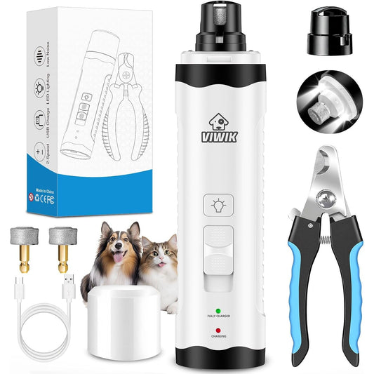  Electric Pet Nail Trimmers with LED Light - Dual-Speed, Quiet Clippers for Dogs and Cats of All Sizes