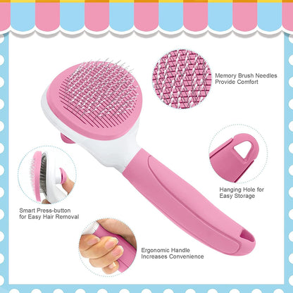 Professional Pet Grooming Brush Set for Indoor Cats and Dogs, Featuring Metal Comb and Self-Cleaning Design with Release Button