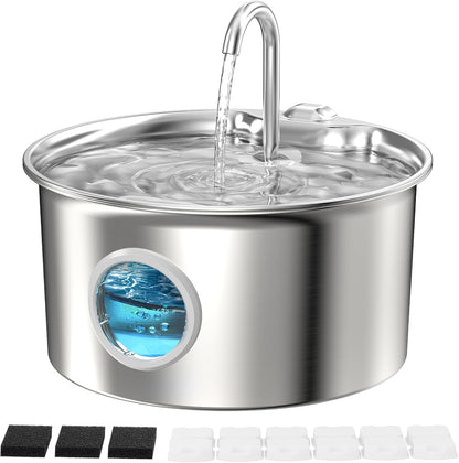 Cat Water Fountain Stainless Steel: Cat Fountain for Drinking - 88Oz/2.6L Pet Water Fountain for Cats Indoor - Quiet Cats Water Bowl Dispenser - Pets Feeding & Watering Supplies - for Small Animals