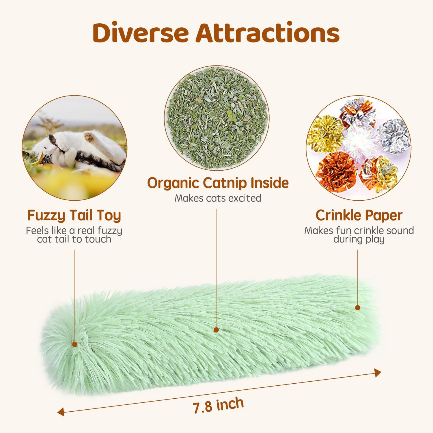 Potaroma Interactive Catnip Pillow Toys - 3 Pack of Soft Crinkle Kickers for Kittens, Perfect for Play and Exercise