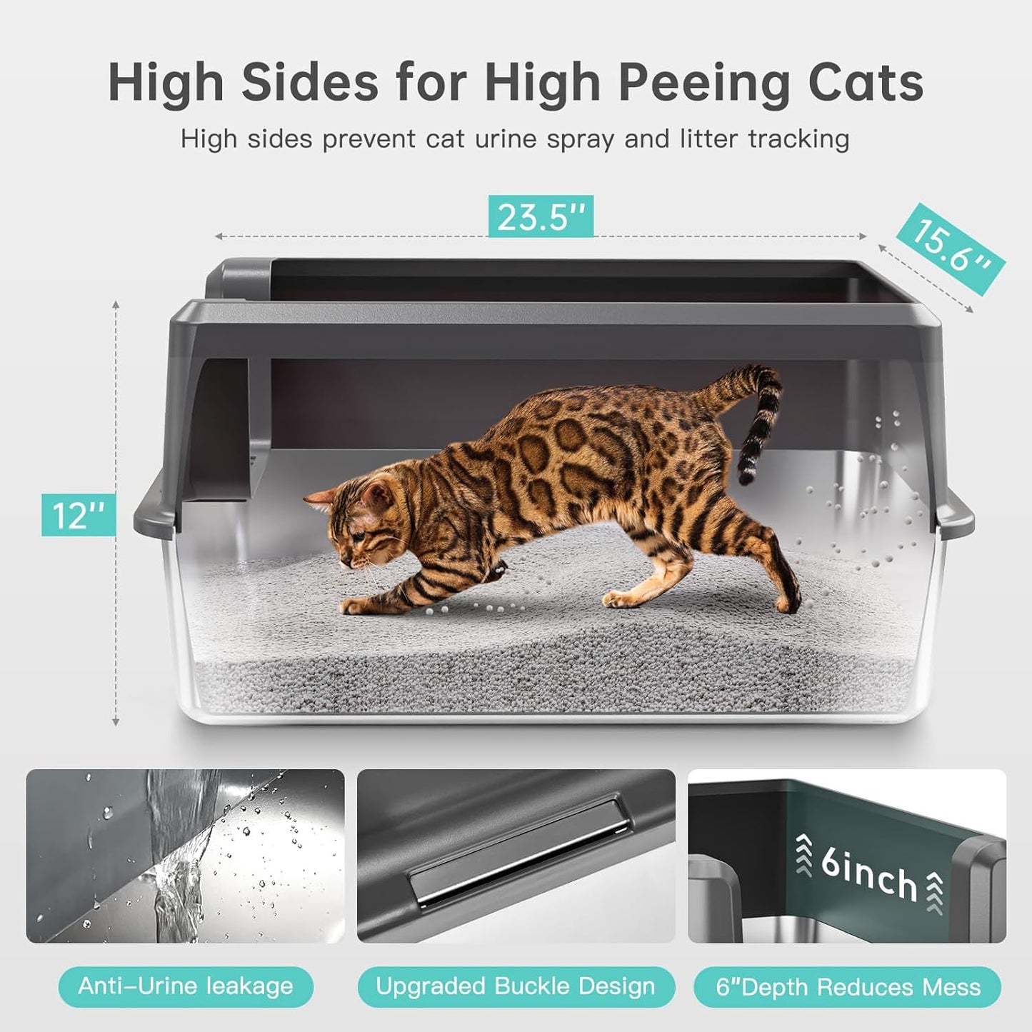 Premium Extra Large Enclosed Stainless Steel Cat Litter Box with Lid - Ideal for Big Cats and Multi-Cat Households, Odor-Resistant and Effortlessly Clean
