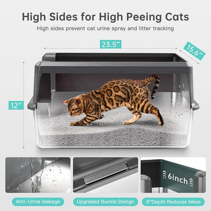 Premium Extra Large Enclosed Stainless Steel Cat Litter Box with Lid - Ideal for Big Cats and Multi-Cat Households, Odor-Resistant and Effortlessly Clean