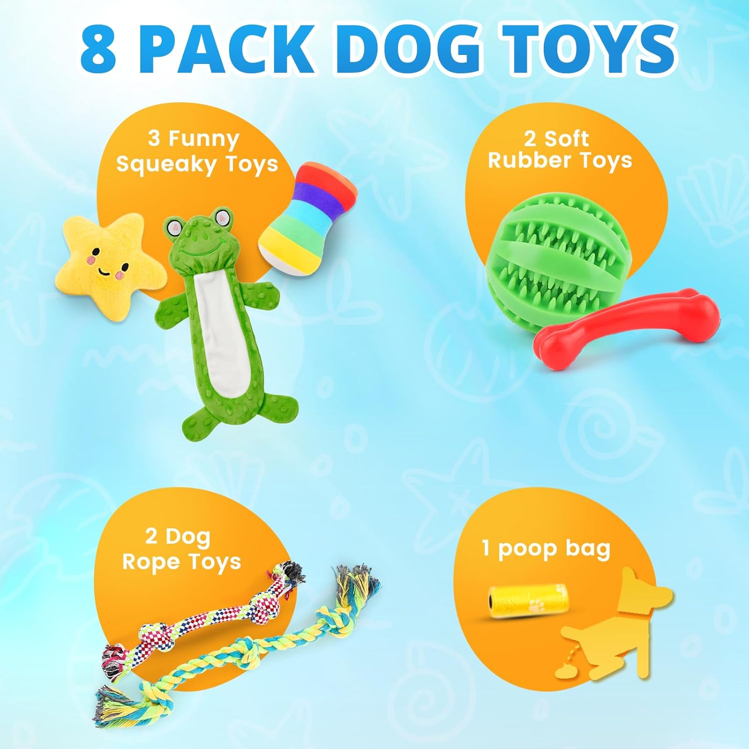 8-Pack Puppy Toy Set for Small Dogs - Includes Plush Squeaky Toys, Rope Toys, and Teething Balls