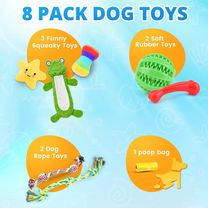  8-Pack Puppy Toy Set for Small Dogs - Includes Plush Squeaky Toys, Rope Toys, and Teething Balls
