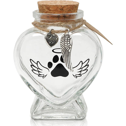 Heart-Shaped Glass Keepsake Urn for Pet Memorials - Ideal for Fur, Hair, Whiskers, or Ashes with Cork Top and Charms for Rainbow Bridge Tribute
