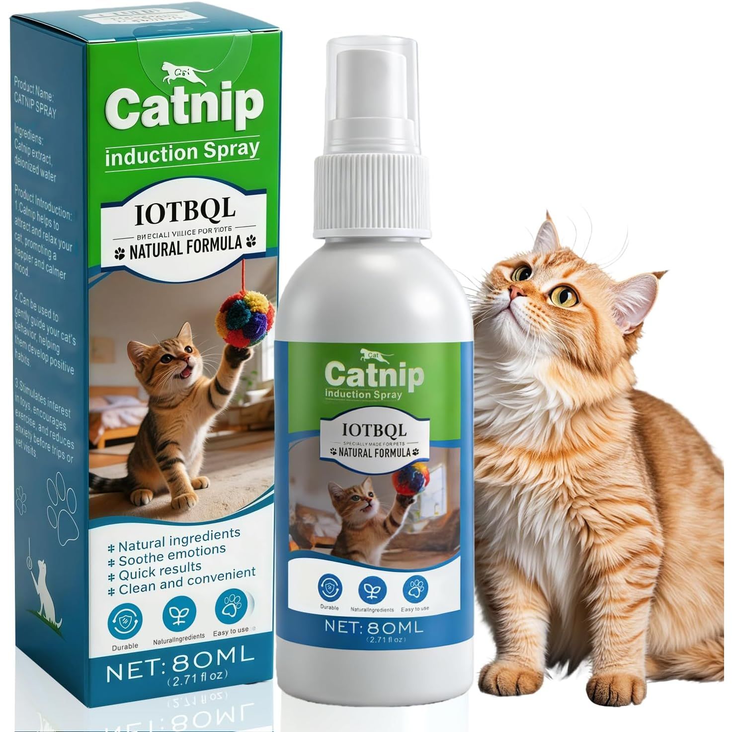 Premium Catnip Spray for Cats – 100% Natural Ingredients, Boosts Energy,Relieves Stress – Renews Toys, Reduces Scratching, Easy-To-Use & Mess-Free 2.71 Fl OZ (Blue-Green, M)