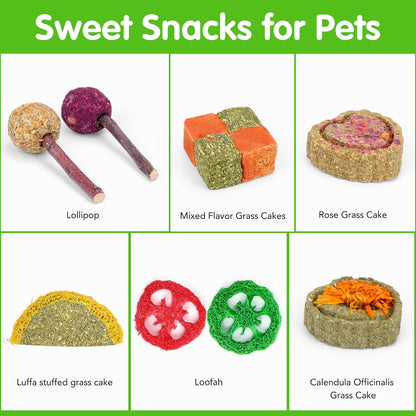 VESPRO Rabbit Bunny Toys for Rabbits Hamster Guinea Pig Toys Natural Timothy Hay Sticks Chew Treats and Balls for Rabbit, Chinchilla, Guinea Pig, Hamster, Bunny Teeth Care