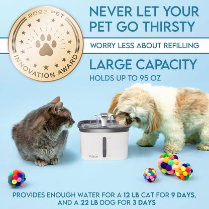 Award-Winning Automatic Pet Water Fountain with Replacement Filters for Cats and Dogs (Grey, Plastic)