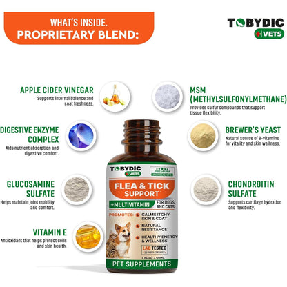 Natural Flea & Tick Prevention Multivitamin for Dogs and Cats - Made in the USA