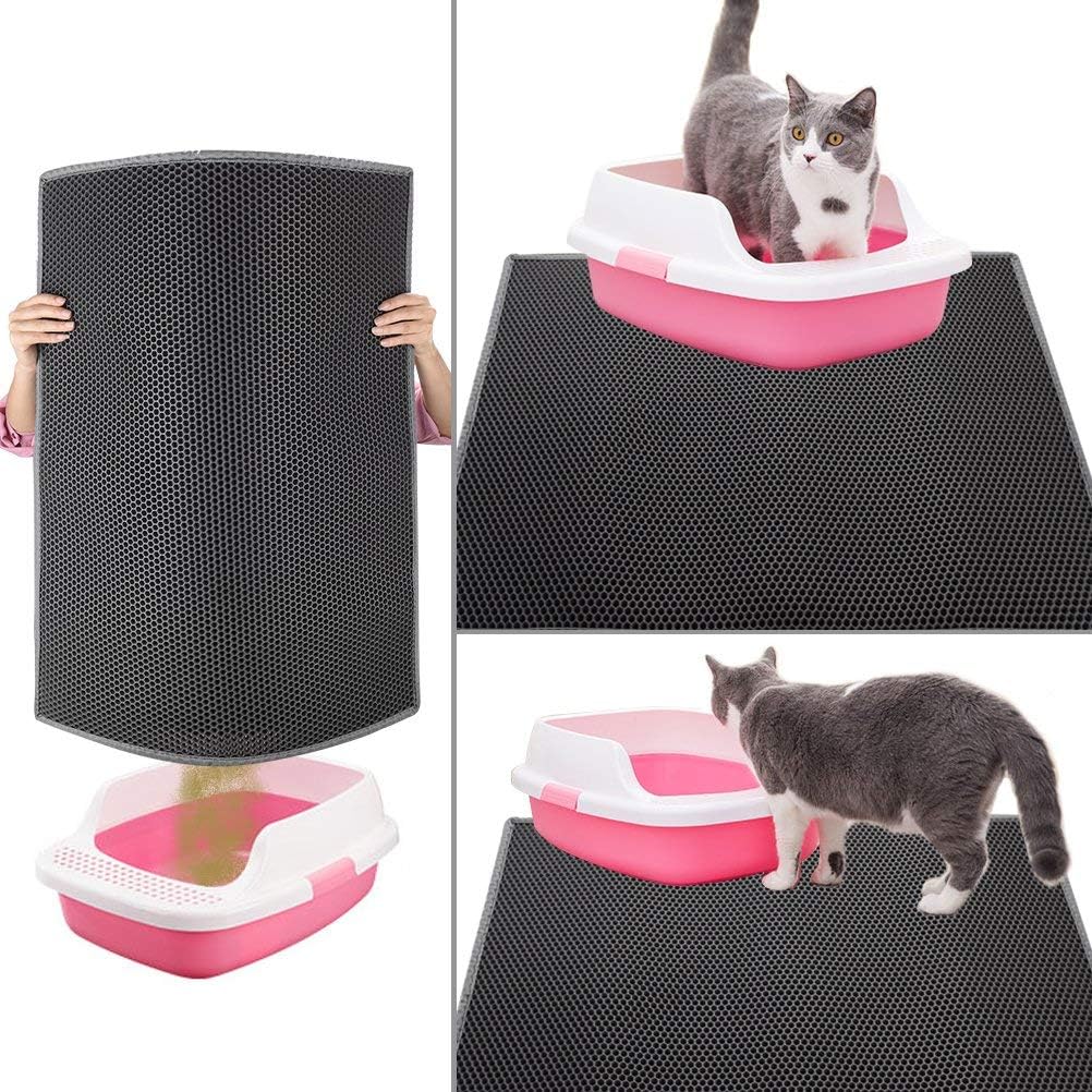 Double Layer Waterproof Cat Litter Mat - Urine-Proof Trapping Mat (Gray, 24 x 15 Inches)