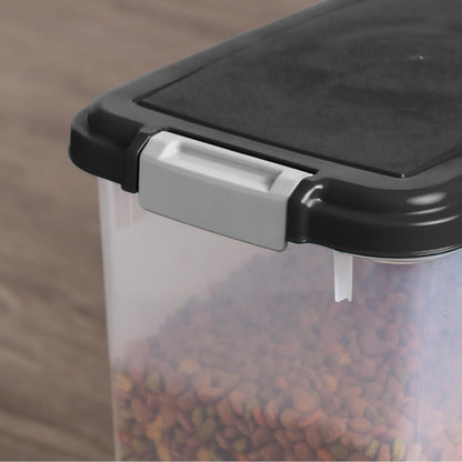 Airtight Pet Food Storage Container with Wheels, Holds up to 30 lbs, BPA Free, Ideal for Dog, Cat, and Bird Food, Black