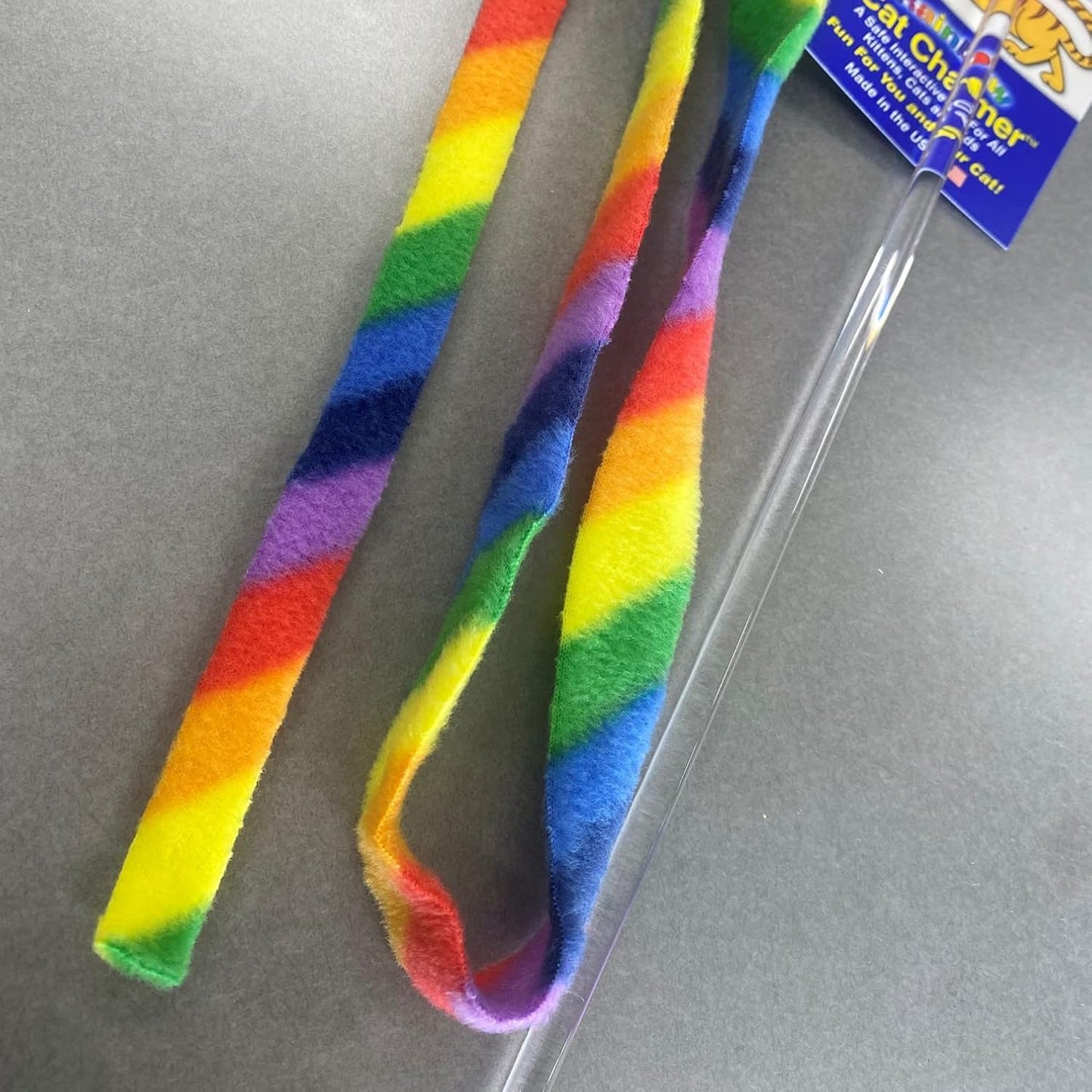 Rainbow Cat Wand Charmer - Safe and Engaging Teaser Toy for Indoor Cats and Kittens, Flexible Exercise Wand with Vibrant Fabric Ribbons