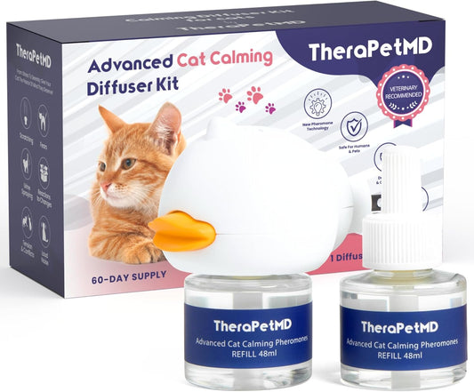 Therapetmd - Cat Calming Diffuser Pheromone Kit - Multi Cat Anxiety Relief Stress Reduction Plugin 700 Sq Ft Coverage Vet Recommended.