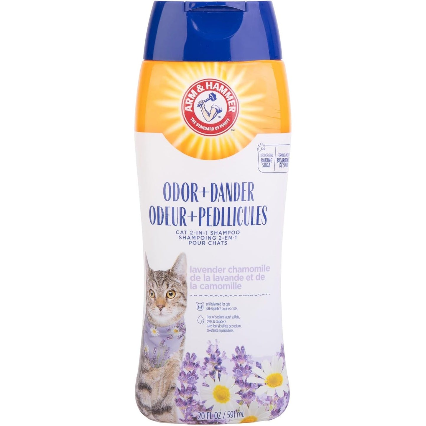 2-in-1 Deodorizing and Dander-Reducing Cat Shampoo with Baking Soda, Lavender Chamomile Scent, 20 Fl Oz