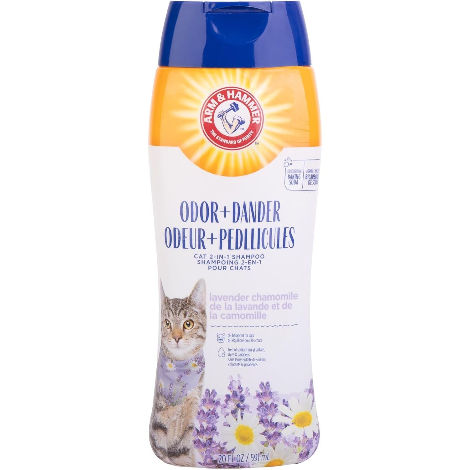 2-in-1 Deodorizing and Dander-Reducing Cat Shampoo with Baking Soda, Lavender Chamomile Scent, 20 Fl Oz