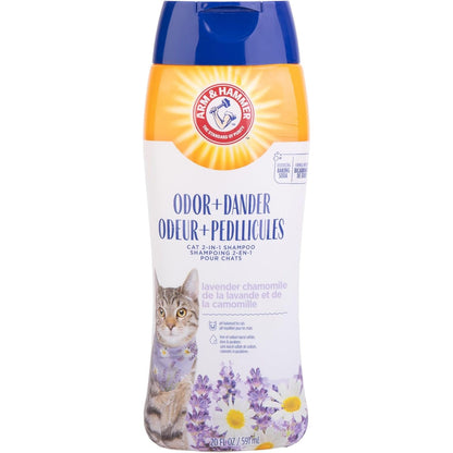 2-in-1 Deodorizing and Dander-Reducing Cat Shampoo with Baking Soda, Lavender Chamomile Scent, 20 Fl Oz