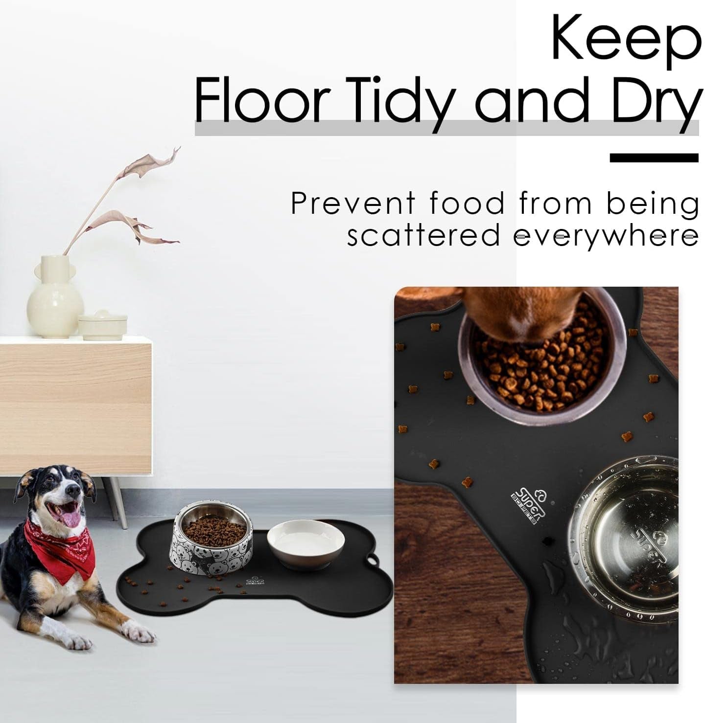 Silicone Pet Food Mat – Non-Slip, Waterproof Feeding Mat for Dogs & Cats (20.5'' x 14.5'', Black)