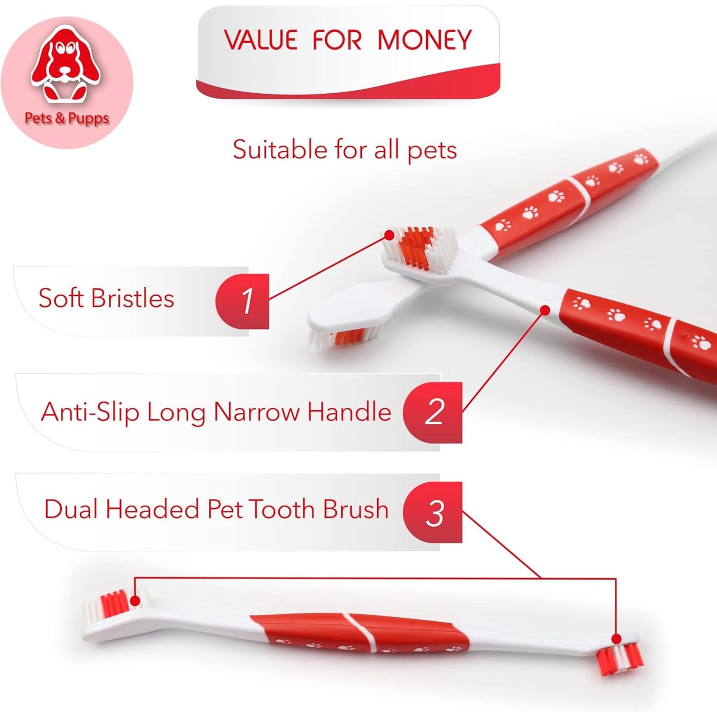 Professional Pet Toothbrush for Dogs and Cats with Soft Bristles 