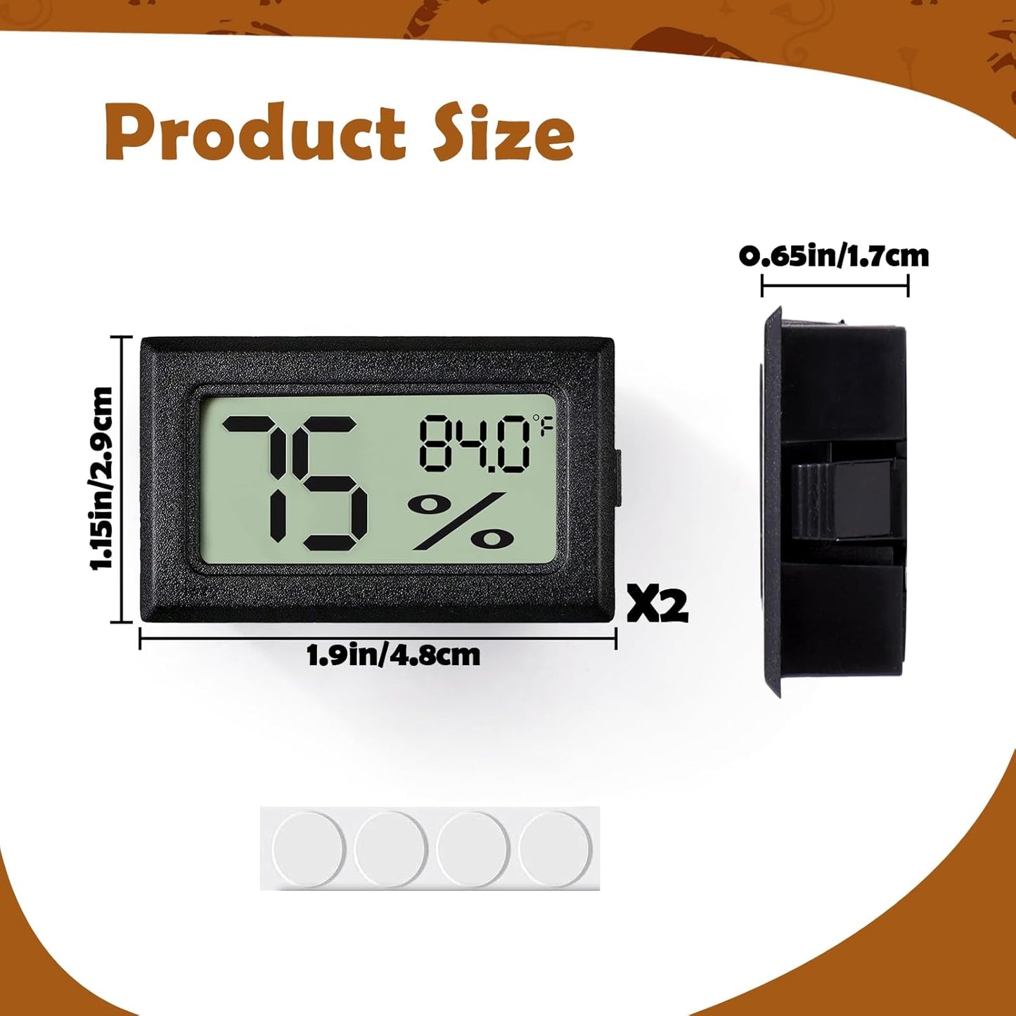 Digital Reptile Thermometer and Humidity Gauge - 2-Pack Adhesive Hygrometer for Terrariums, Ideal for Bearded Dragons, Leopards, Crested Geckos, Snakes, and Lizards